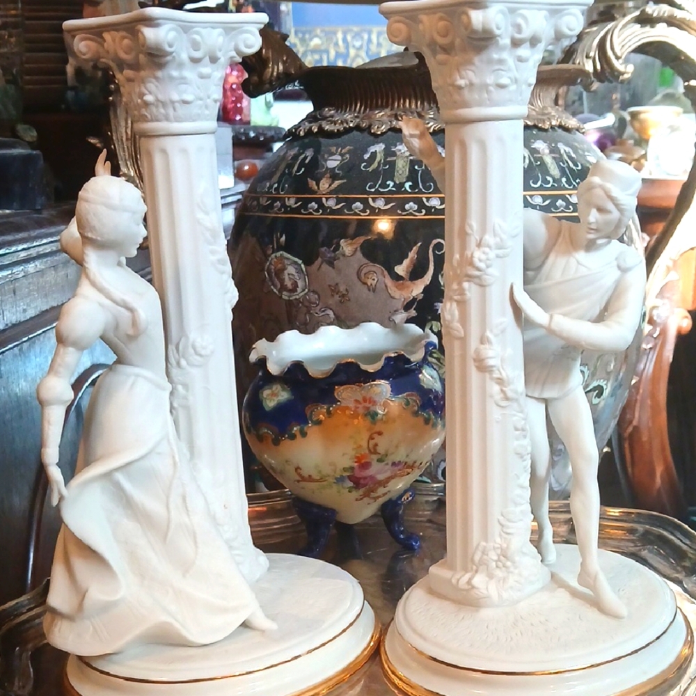 Elegant White Porcelain Romeo & Juliet Candlesticks, 1986
